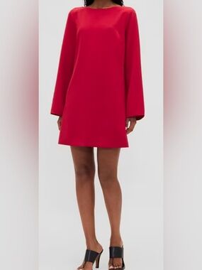 Gap Red Boatneck Long Sleeve Mini Shift Dress: Small